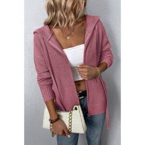 Knit Zipped Hooded Jacket Pink Small